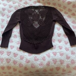Brown Knit Cardigan with Crochet Detail- butterfly crotchet print in the back
